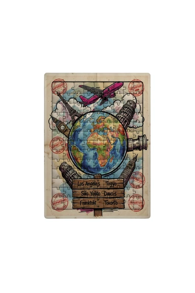 GHOSTBASTIR DESİGN Dünya Seyahati 99 Parça Ayaklı Puzzle Dekoratif Çocuk Yapbozu 019 ürün görseli 1