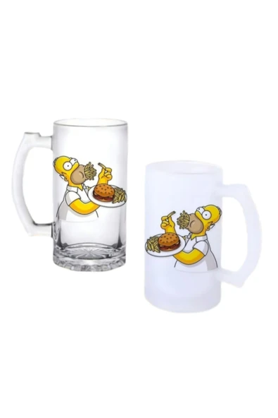 GHOSTBASTIR DESİGN Simpson Fast Food Kulplu Bira Bardağı Buzlu veya Şeffaf Seçenekli 0204 ürün görseli 1
