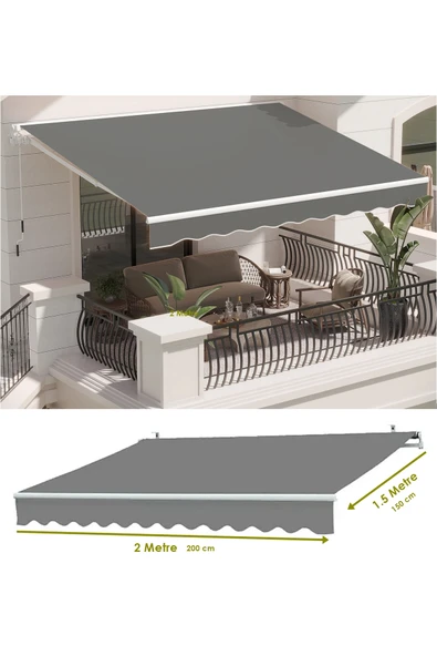 Balkon Teras Tente Çadır Gölgelik Teleskopik Açılır Kapanır Tente Bahçe Kafe Restoran Lokanta Tente 2 x 1,5 Metre ürün görseli 1