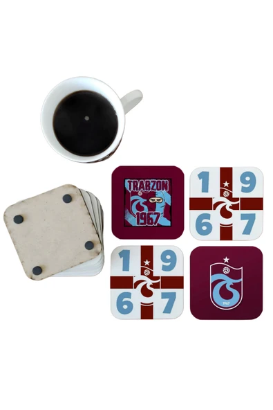 GHOSTBASTIR DESİGN Trabzonspor Dekoratif Ahşap Bardak Altlığı Seti 0125 ürün görseli 1