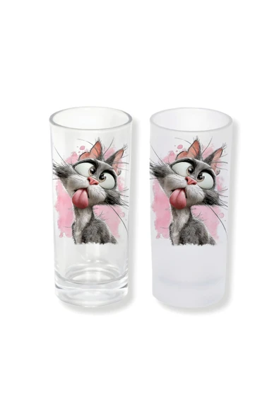 GHOSTBASTIR DESİGN Şaşkın Kedi Buzlu / Buzsuz Seçenekli Rakı Bardağı – 1 Adet Şık Sunum Bardağı 018 ürün görseli 1
