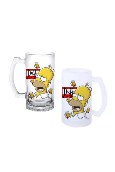 GHOSTBASTIR DESİGN Simpsons Duff Kulplu Bira Bardağı Buzlu veya Şeffaf Seçenekli 0209 ürün görseli 1