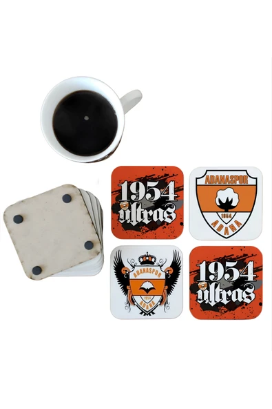 GHOSTBASTIR DESİGN Adanaspor Dekoratif Ahşap Bardak Altlığı Seti 0113 ürün görseli 1