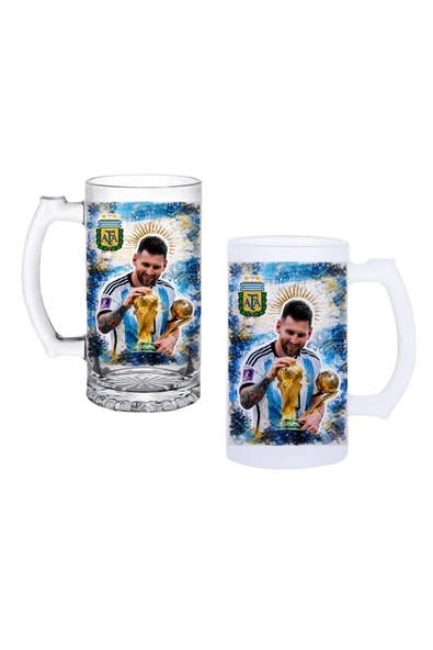 GHOSTBASTIR DESİGN Messi Kulplu Bira Bardağı Buzlu veya Şeffaf Seçenekli 0159 ürün görseli 1