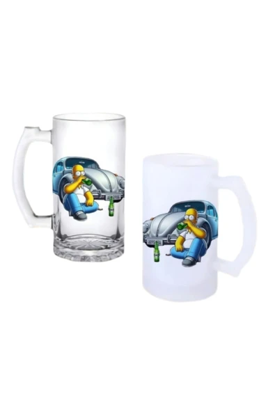 GHOSTBASTIR DESİGN Simpsons Kulplu Bira Bardağı Buzlu veya Şeffaf Seçenekli 0208 ürün görseli 1