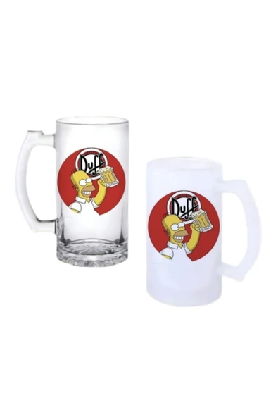 GHOSTBASTIR DESİGN Simpsons Duff Kulplu Bira Bardağı Buzlu veya Şeffaf Seçenekli 0212 ürün görseli 1