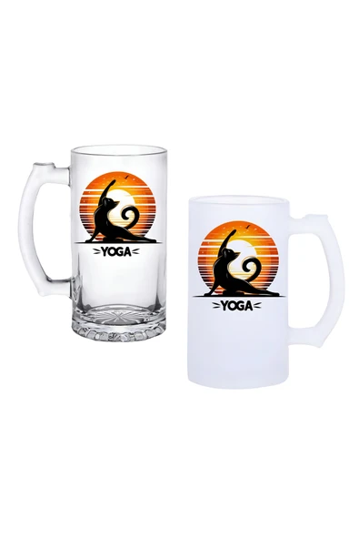GHOSTBASTIR DESİGN Kedi Yoga Kulplu Bira Bardağı Buzlu veya Şeffaf Seçenekli 0137 ürün görseli 1