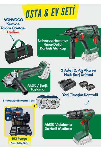 3 Lü Set UniversalHammer Akülü Kırıcı Delici Matkap Hilti UniversalGrind 18V-75 Şarjlı Avuç İçi Taşlama Spiral 115 Lik EasyImpact 18V-40 Akülü Darbeli Duvar Beton Delme Vidalama Seti ürün görseli 1