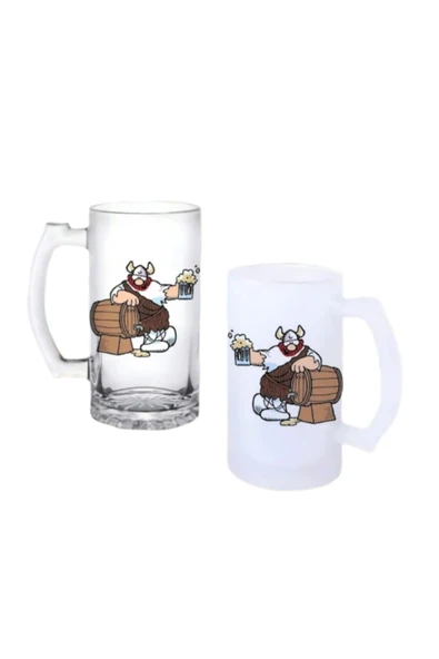 GHOSTBASTIR DESİGN Vikingler Kulplu Bira Bardağı Buzlu veya Şeffaf Seçenekli 0245 ürün görseli 1