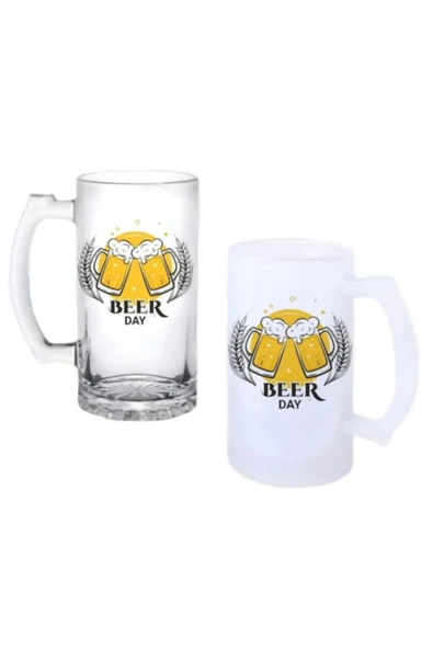GHOSTBASTIR DESİGN Bira Günü Kulplu Bira Bardağı Buzlu veya Şeffaf Seçenekli 028 ürün görseli 1