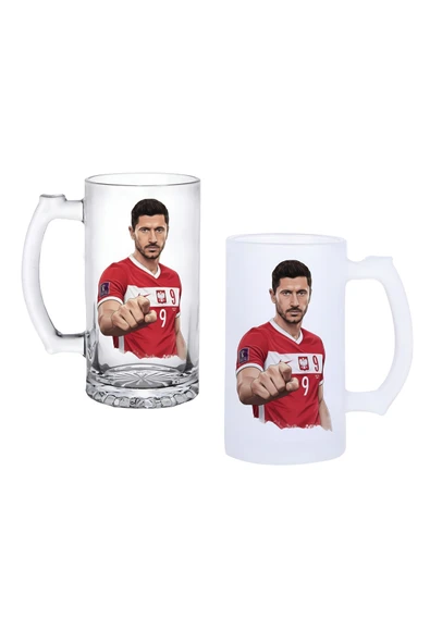 GHOSTBASTIR DESİGN Robert Lewandowski Kulplu Bira Bardağı Buzlu veya Şeffaf Seçenekli 0188 ürün görseli 1