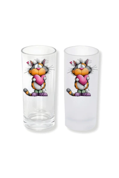 GHOSTBASTIR DESİGN Kedili Buzlu / Buzsuz Seçenekli Rakı Bardağı – 1 Adet Şık Sunum Bardağı 0141 ürün görseli 1
