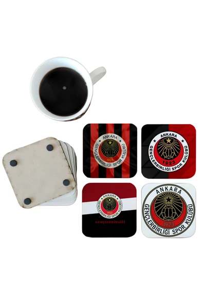 GHOSTBASTIR DESİGN Gençlerbirliği Spor Dekoratif Ahşap Bardak Altlığı Seti 0115 ürün görseli 1