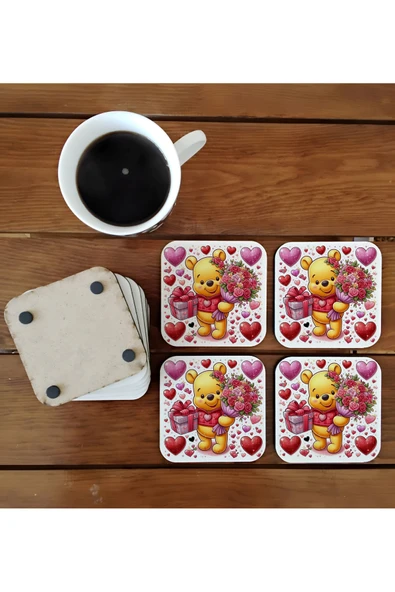 GHOSTBASTIR DESİGN Winnie The Pooh Dekoratif Ahşap Bardak Altlığı Seti 025 ürün görseli 1
