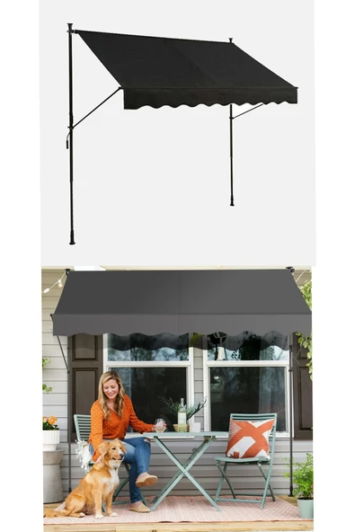 Balkon Teras Tente Çadır Gölgelik Teleskopik Açılır Kapanır Katlanır Tente Bahçe Villa Kafe Restoran Dükkan İşyeri Lokanta Tentesi 250x130 cm ürün görseli 1