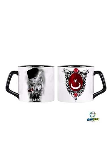 GHOSTBASTIR Design Atatürk ve Bozkurt Kupa Bardak | Tek Adet 0627 ürün görseli 1