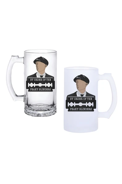 GHOSTBASTIR DESİGN Peaky Blinders Kulplu Bira Bardağı Buzlu veya Şeffaf Seçenekli 0179 ürün görseli 1