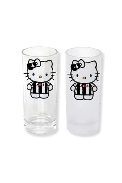 GHOSTBASTIR DESİGN Beşiktaş Hello Kitty Buzlu / Buzsuz Seçenekli Rakı Bardağı 1 Adet Şık Sunum Bardağı 047 ürün görseli 1