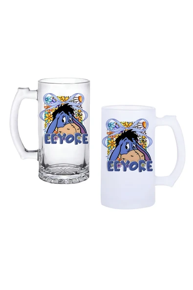 GHOSTBASTIR DESİGN Eeyore Kulplu Bira Bardağı Buzlu veya Şeffaf Seçenekli 058 ürün görseli 1