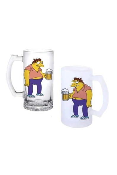 GHOSTBASTIR DESİGN Simpsons Kulplu Bira Bardağı Buzlu veya Şeffaf Seçenekli 0205 ürün görseli 1