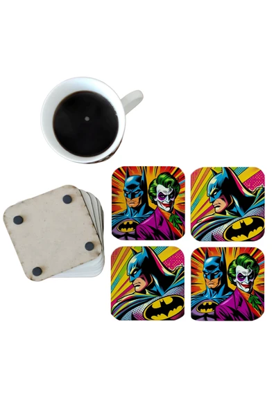 GHOSTBASTIR DESİGN Batman ve Joker Dekoratif Ahşap Bardak Altlığı Seti 086 ürün görseli 1
