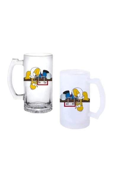 GHOSTBASTIR DESİGN Simpsons Kulplu Bira Bardağı Buzlu veya Şeffaf Seçenekli 0207 ürün görseli 1