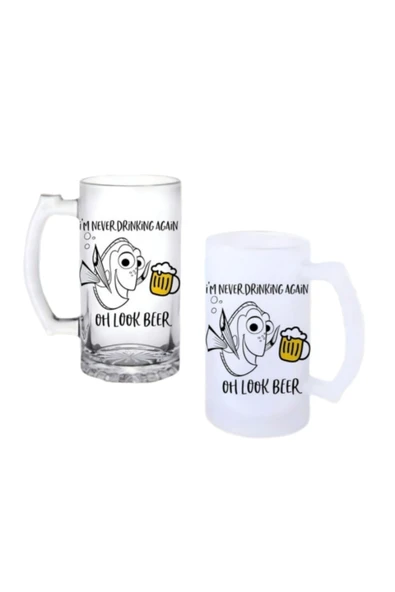 GHOSTBASTIR DESİGN Tövbekar Balık Kulplu Bira Bardağı Buzlu veya Şeffaf Seçenekli 0236 ürün görseli 1