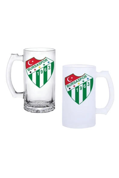 GHOSTBASTIR DESİGN Bursaspor Kulplu Bira Bardağı Buzlu veya Şeffaf Seçenekli 046 ürün görseli 1