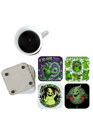 GHOSTBASTIR DESİGN Oogie Boogie Dekoratif Ahşap Bardak Altlığı Seti 070 ürün görseli 1