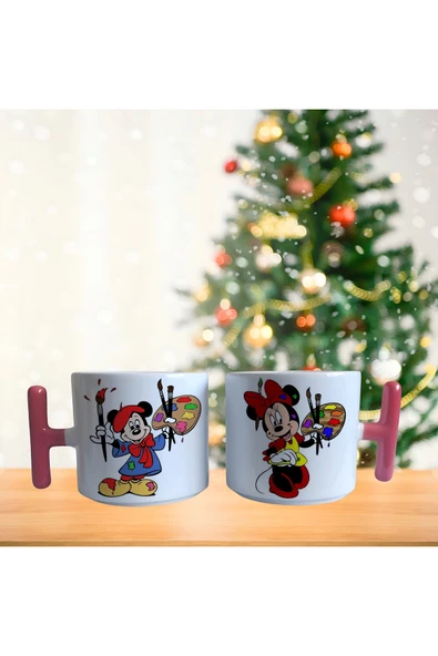 GHOSTBASTIR DESİGN Ressam Mickey ve Minnie Kahve Fincan Takımı 021 ürün görseli 1