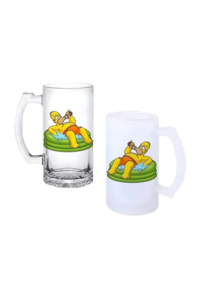 GHOSTBASTIR DESİGN Simpson Kulplu Bira Bardağı Buzlu veya Şeffaf Seçenekli 0202 ürün görseli 1