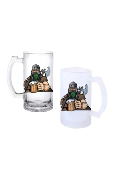 GHOSTBASTIR DESİGN Vikingler Kulplu Bira Bardağı Buzlu veya Şeffaf Seçenekli 0244 ürün görseli 1