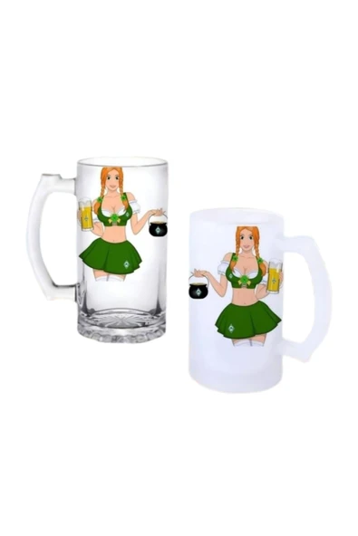 GHOSTBASTIR DESİGN İrish Pub Girl Kulplu Bira Bardağı Buzlu veya Şeffaf Seçenekli 0110 ürün görseli 1