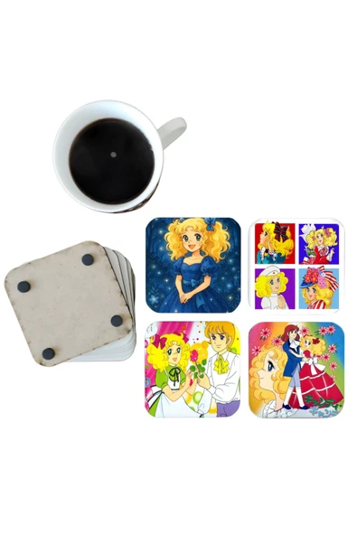 GHOSTBASTIR DESİGN Şeker Kız Candy Dekoratif Ahşap Bardak Altlığı Seti 068 ürün görseli 1