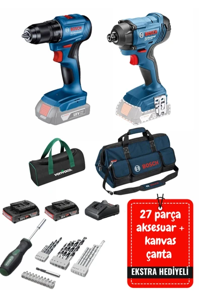 Promix Set Gdr 180 li Ve Gsr 180 li Şarjlı Matkap Bosch Darbeli Vidalama Somun Sıkma + Çift Akülü ürün görseli 1