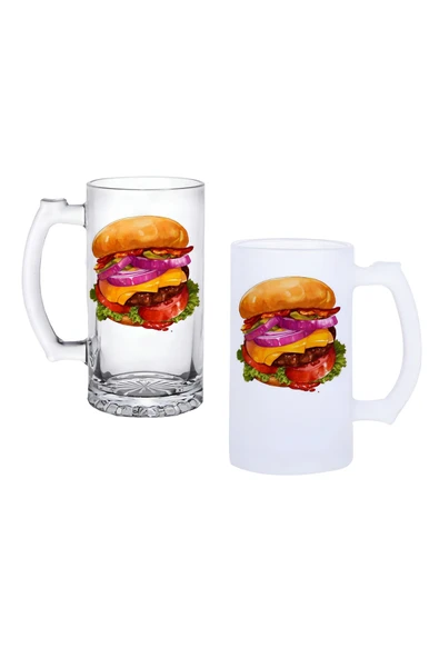 GHOSTBASTIR DESİGN Hamburger Kulplu Bira Bardağı Buzlu veya Şeffaf Seçenekli 096 ürün görseli 1