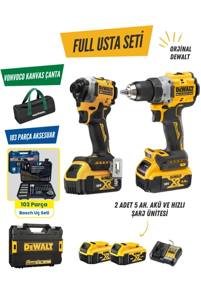 Akülü Darbeli Vidalama DCK2051P2T 18V 5.0AH Çift Akülü Kömürsüz İkili Set Torklu Şarjlı Matkap DCD800 + DCF850 ürün görseli 1