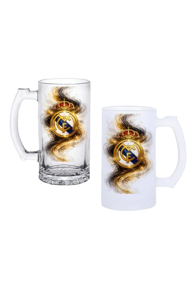 GHOSTBASTIR DESİGN Real Madrid Kulplu Bira Bardağı Buzlu veya Şeffaf Seçenekli 0185 ürün görseli 1