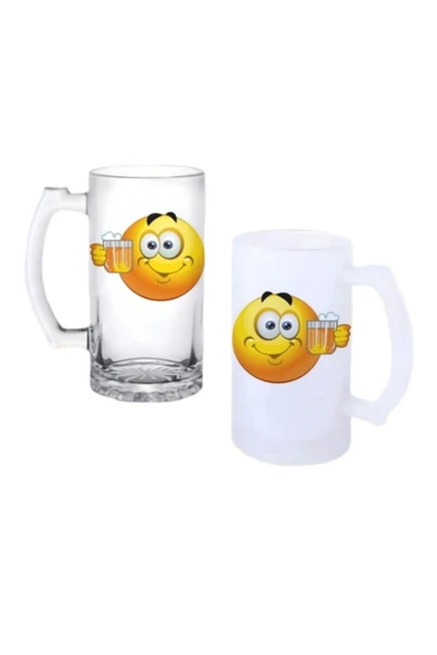 GHOSTBASTIR DESİGN İçen Emoji Kulplu Bira Bardağı Buzlu veya Şeffaf Seçenekli 0104 ürün görseli 1