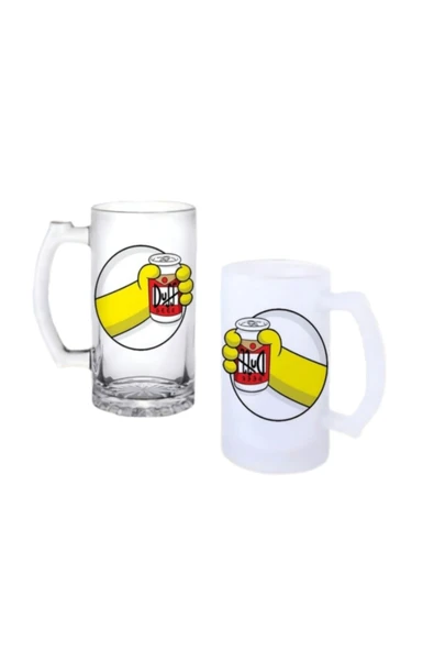 GHOSTBASTIR DESİGN Simpsons Duff Kulplu Bira Bardağı Buzlu veya Şeffaf Seçenekli 0210 ürün görseli 1