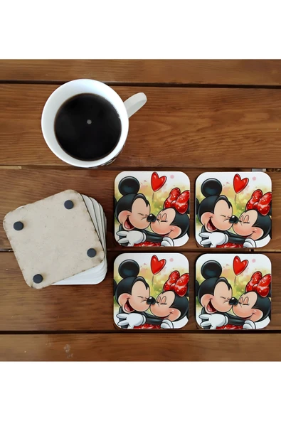GHOSTBASTIR DESİGN Mickey Mouse Dekoratif Ahşap Bardak Altlığı Seti 029 ürün görseli 1