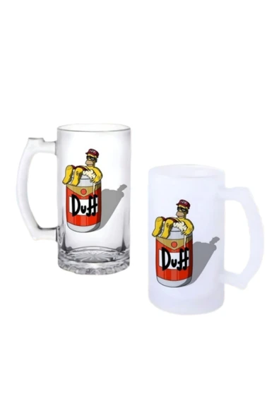 GHOSTBASTIR DESİGN Simpsons Duff Kulplu Bira Bardağı Buzlu veya Şeffaf Seçenekli 0211 ürün görseli 1