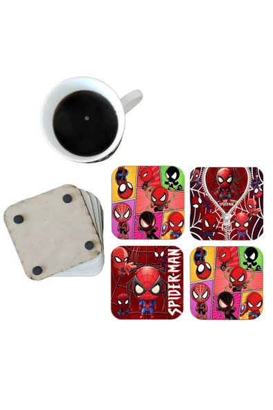 GHOSTBASTIR DESİGN Spiderman Dekoratif Ahşap Bardak Altlığı Seti 061 ürün görseli 1