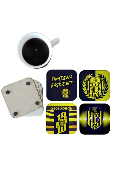 GHOSTBASTIR DESİGN Ankaragücü Spor Dekoratif Ahşap Bardak Altlığı Seti 099 ürün görseli 1