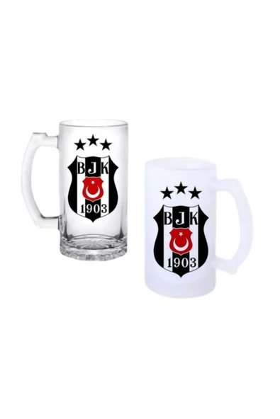 GHOSTBASTIR DESİGN Beşiktaş Kulplu Bira Bardağı Buzlu veya Şeffaf Seçenekli 0128 ürün görseli 1