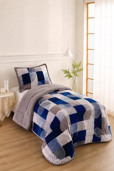 Ahenk Desenli Peluş Tek Kişilik Comforter Set ürün görseli 1