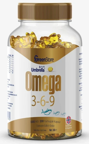 Green Store Umbrella Plus Omega 3-6-9 Norveç Balık Yağı 1300 mg 200 Kapsül ürün görseli 1