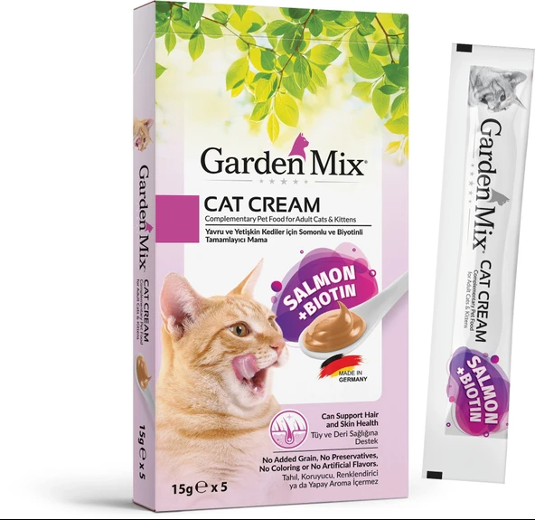 Gardenmix Somonlu ve Biotinli 5x15 gr Krema Kedi Ödül Maması ürün görseli 1