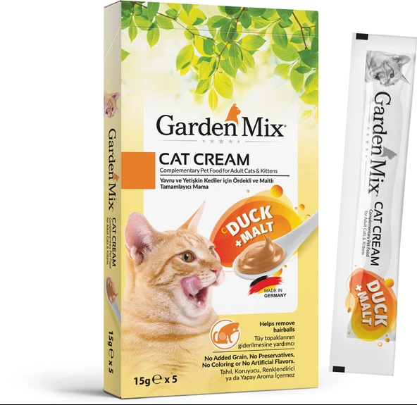 Gardenmix Ördekli ve Maltlı 5x15 gr Krema Kedi Ödül Maması ürün görseli 1
