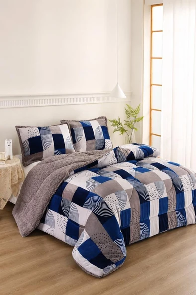 Ahenk Desenli Peluş Çift Kişilik Comforter Set ürün görseli 1